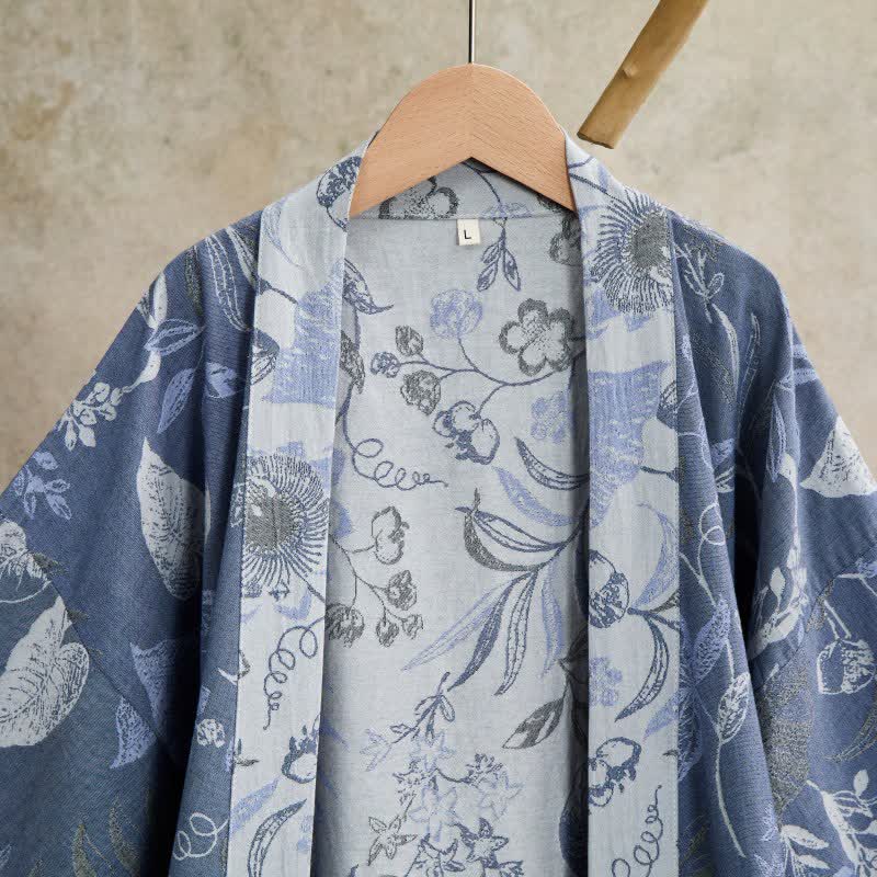 Robe kimono en gaze de coton à motif de feuilles champêtres - image 2