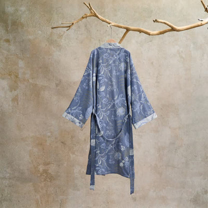 Robe kimono en gaze de coton à motif de feuilles champêtres - image 1