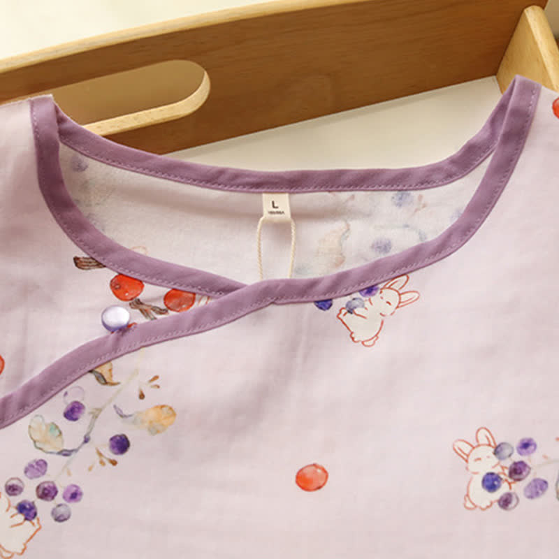 Chemise de nuit en gaze de coton à motif de lapins et de baies - image 3