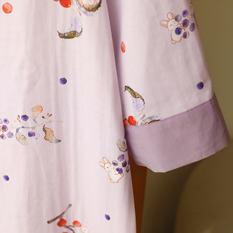 Chemise de nuit en gaze de coton à motif de lapins et de baies - image 4