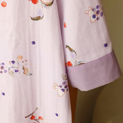 Chemise de nuit en gaze de coton à motif de lapins et de baies - image 4