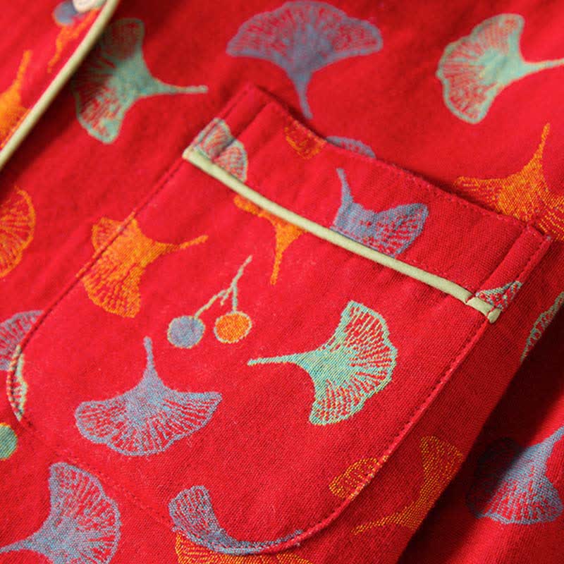 Ensemble pyjama en gaze de coton avec feuille de ginkgo - image 2