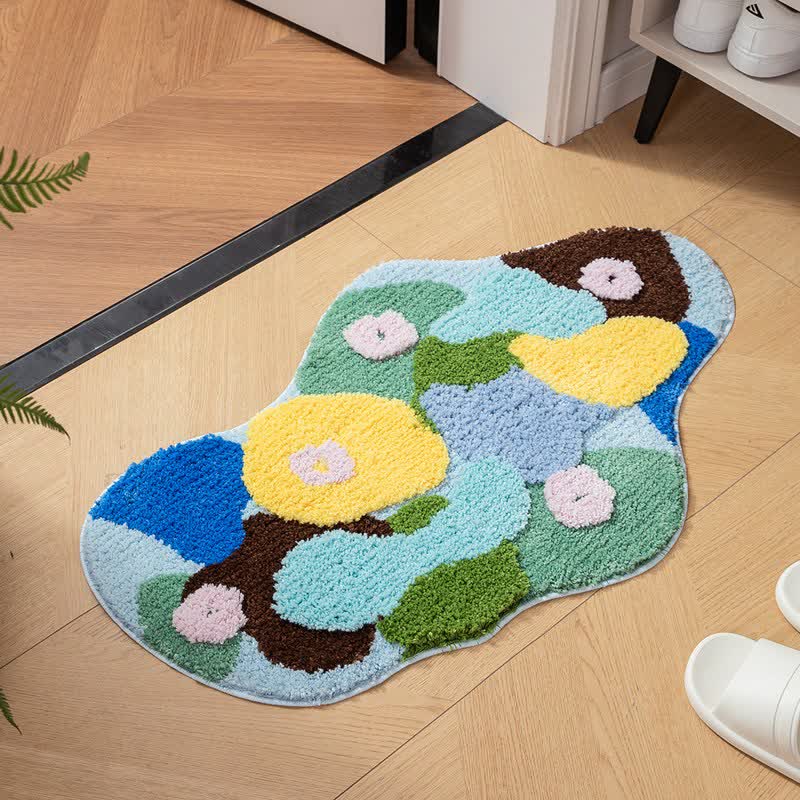 Tapis de bain décoratif abstrait artistique - Multicolore - 60 cm x 90 cm - image 0