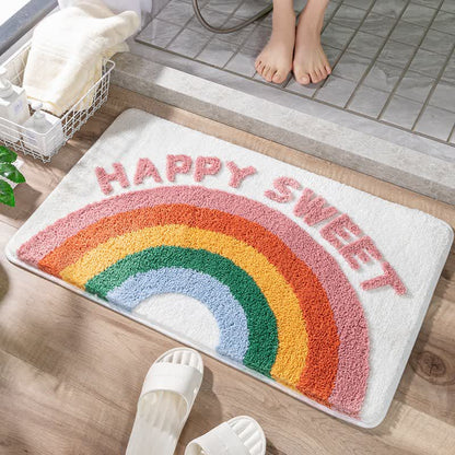 Tapis de bain décoratif à motifs arc-en-ciel - Blanc - 60 cm x 90 cm - image 0