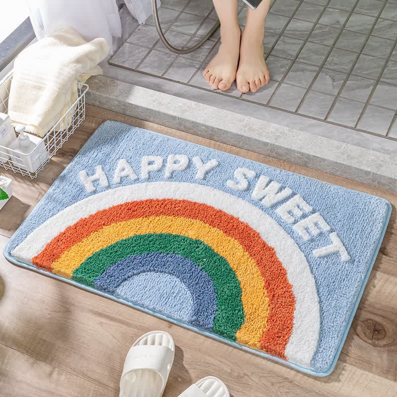 Tapis de bain décoratif à motifs arc-en-ciel - bleu clair - 60 cm x 90 cm - image 5