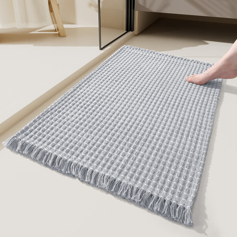 Tapis de bain tissé à pompons - Gris - 60 cm x 90 cm - image 1