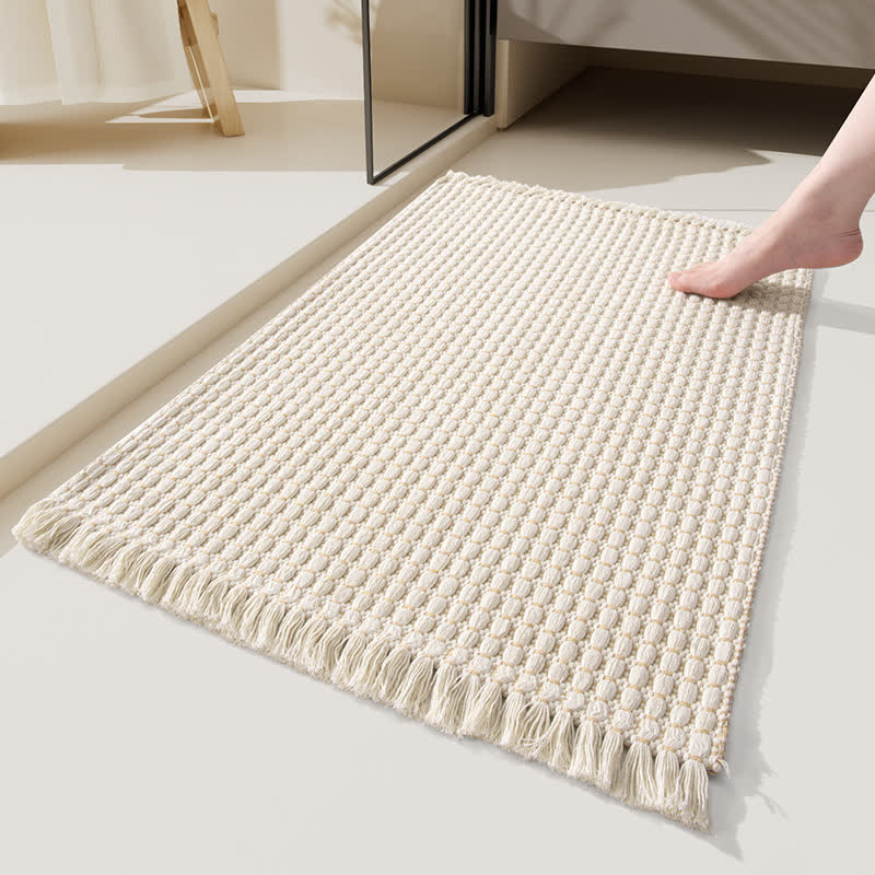 Tapis de bain tissé à pompons - Beige - 60 cm x 90 cm - image 0