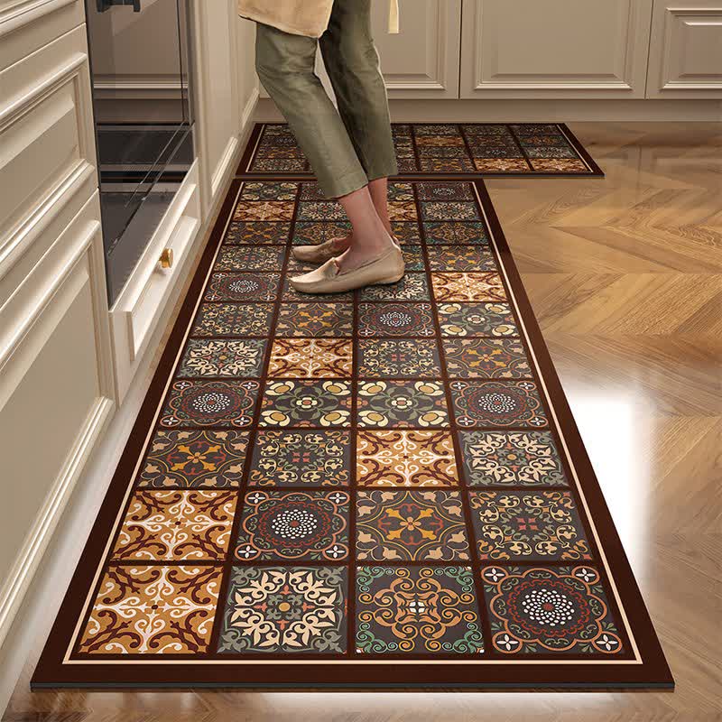 Tapis de cuisine à motif patchwork en terre de diatomées - 60 cm x 90 cm + 60 cm x 180 cm - image 0