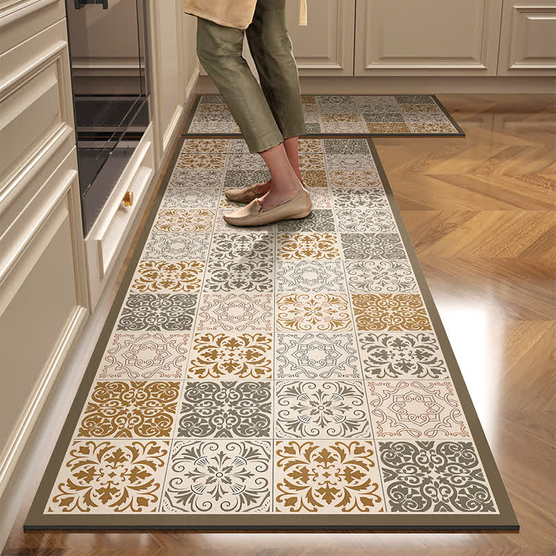 Tapis de cuisine à motif vintage en terre de diatomées - 60 cm x 90 cm + 60 cm x 180 cm - image 0