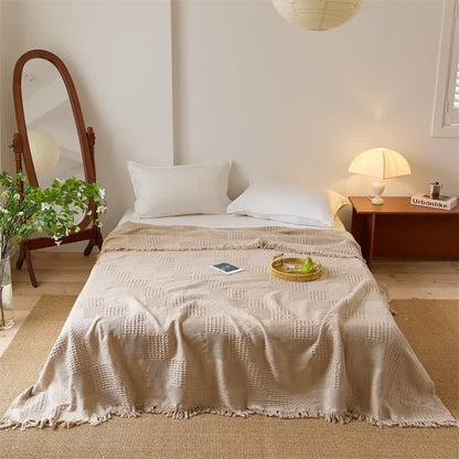 Couverture matelassée en coton avec bordure en piqué gaufré et pompons - Café - 200 cm x 230 cm - image 11