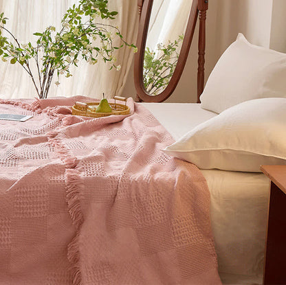 Couverture matelassée en coton avec bordure en piqué gaufré et pompons - image 7