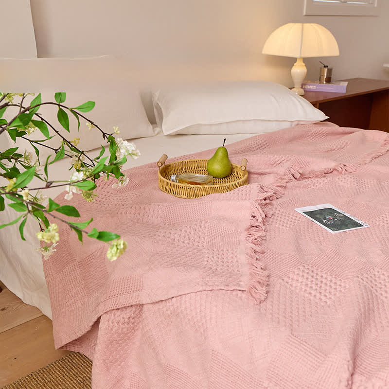 Couverture matelassée en coton avec bordure en piqué gaufré et pompons - image 6