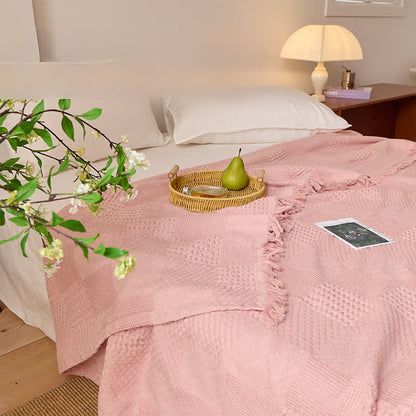 Couverture matelassée en coton avec bordure en piqué gaufré et pompons - image 6
