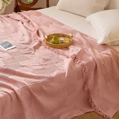 Couverture matelassée en coton avec bordure en piqué gaufré et pompons - image 8