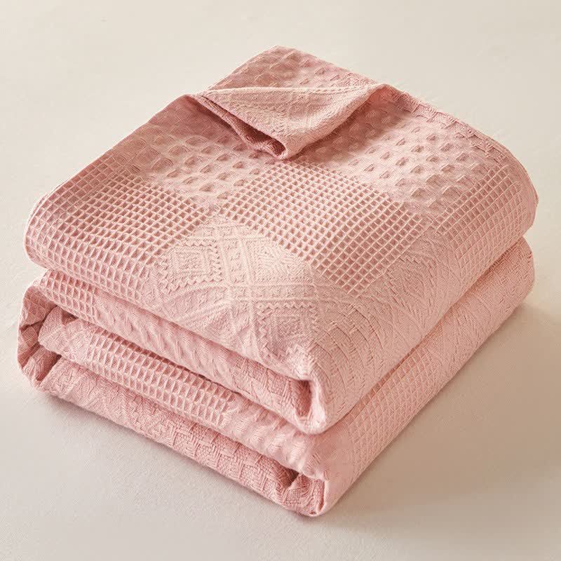 Couverture en coton uni, légèrement texturée - Rose - 200 cm x 230 cm - image 1