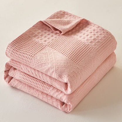 Couverture en coton uni, légèrement texturée - Rose - 200 cm x 230 cm - image 1