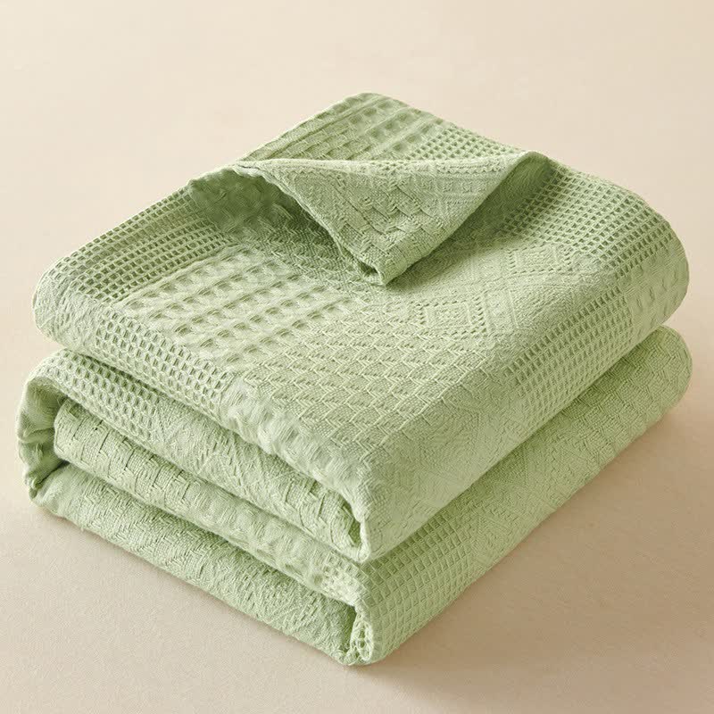 Couverture en coton uni, légèrement texturée - Vert clair - 200 cm x 230 cm - image 9