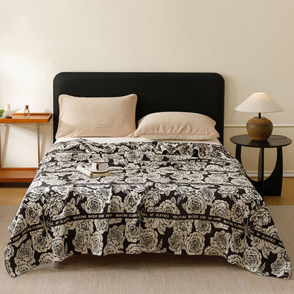 Couverture « Rose fleurie de campagne » en pur coton - Noir - 200 cm x 230 cm - image 0