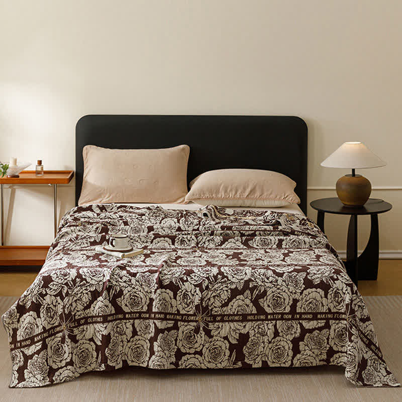 Couverture « Rose fleurie de campagne » en pur coton - Brun - 200 cm x 230 cm - image 8