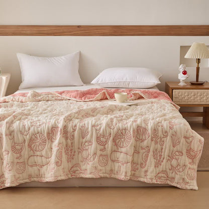 Couverture en gaze de coton à motifs marins - Rose - 200 cm x 230 cm - image 0