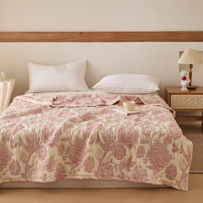 Couette réversible en gaze de coton à motif pivoine - Rose - 200 cm x 230 cm - image 0