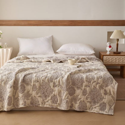 Couette réversible en gaze de coton à motif pivoine - Gris - 200 cm x 230 cm - image 3
