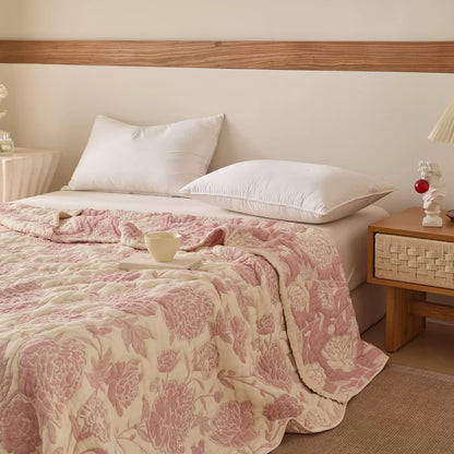 Couette réversible en gaze de coton à motif pivoine - image 1
