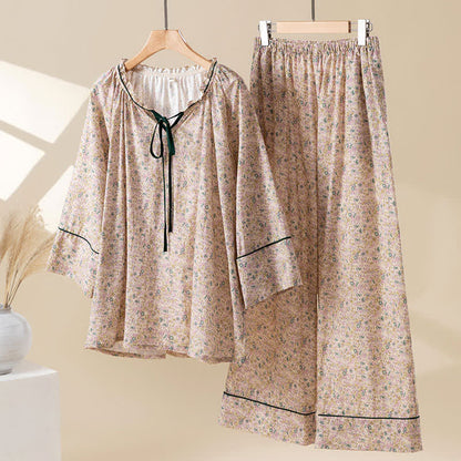 Ensemble de vêtements d'intérieur champêtres en coton à motifs floraux et volants - rose foncé - XL - image 0