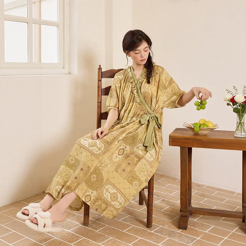 Chemise de nuit de style ethnique avec col à volants et option de lien sur le côté - image 6