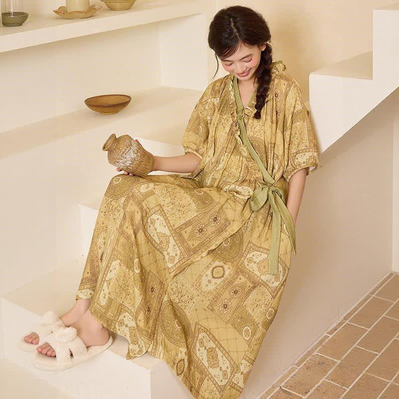 Chemise de nuit de style ethnique avec col à volants et option de lien sur le côté - image 10