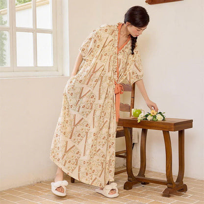 Chemise de nuit à motif vintage, col à volants et lien sur le côté - image 7
