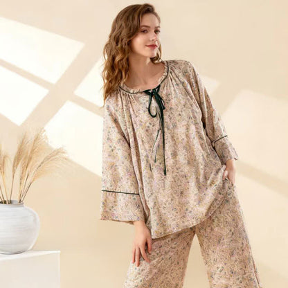 Ensemble de vêtements d'intérieur champêtres en coton à motifs floraux et volants - image 2