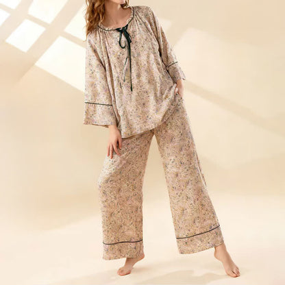 Ensemble de vêtements d'intérieur champêtres en coton à motifs floraux et volants - image 1