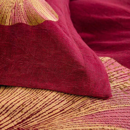 Ensemble de literie en coton avec motif de feuilles de ginkgo rouges et dorées (4 pièces) - image 6