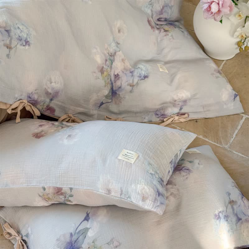 Ensemble de literie en coton avec un motif floral discret et des liens (4 pièces) - image 11