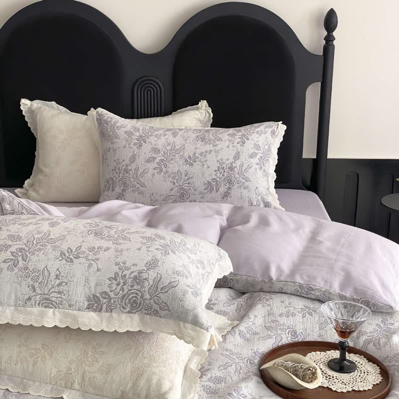 Ensemble de literie vintage en gaze de coton aux subtiles nuances de rose (4 pièces) - image 15