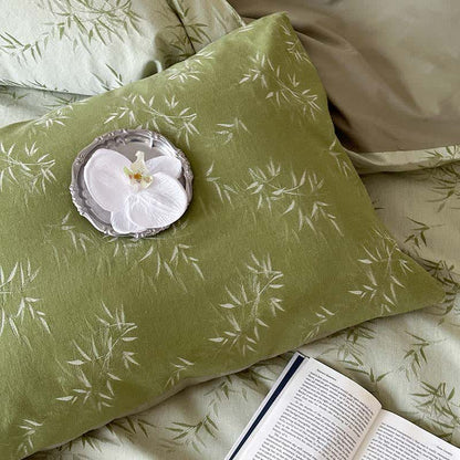 Parure de lit en coton jacquard à motif de feuilles de bambou orientales (4 pièces) - image 8