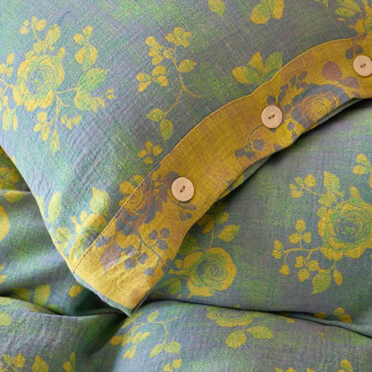 Linge de lit en gaze de coton à motifs de roses vertes et jaunes - image 9