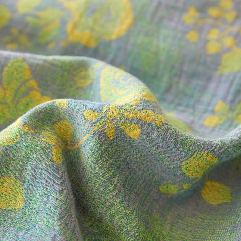 Linge de lit en gaze de coton à motifs de roses vertes et jaunes - image 10