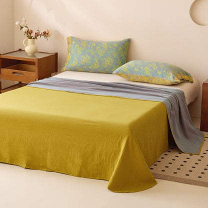 Linge de lit en gaze de coton à motifs de roses vertes et jaunes - image 6