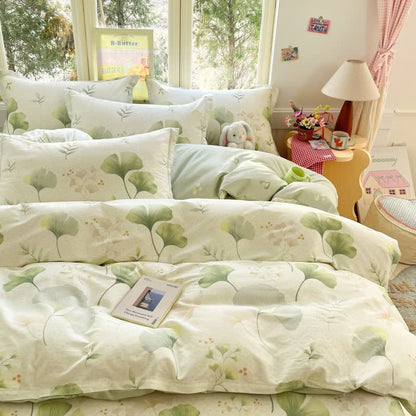 Linge de lit en coton frais et rustique à motif de feuilles de ginkgo - image 1