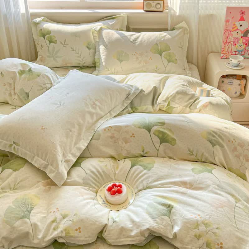 Linge de lit en coton frais et rustique à motif de feuilles de ginkgo - image 2