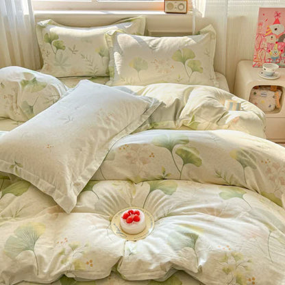 Linge de lit en coton frais et rustique à motif de feuilles de ginkgo - image 2