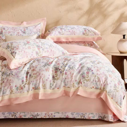 Ensemble de literie en coton avec un délicat motif floral rose à petite échelle (4 pièces) - Rose - 220 cm x 240 cm - image 0
