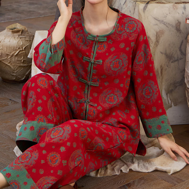 Ensemble de vêtements d'intérieur en coton avec un motif Fu circulaire oriental - image 4