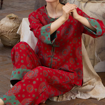 Ensemble de vêtements d'intérieur en coton avec un motif Fu circulaire oriental - image 6