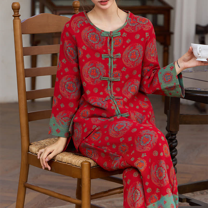 Ensemble de vêtements d'intérieur en coton avec un motif Fu circulaire oriental - image 2