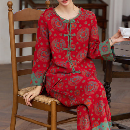 Ensemble de vêtements d'intérieur en coton avec un motif Fu circulaire oriental - image 2
