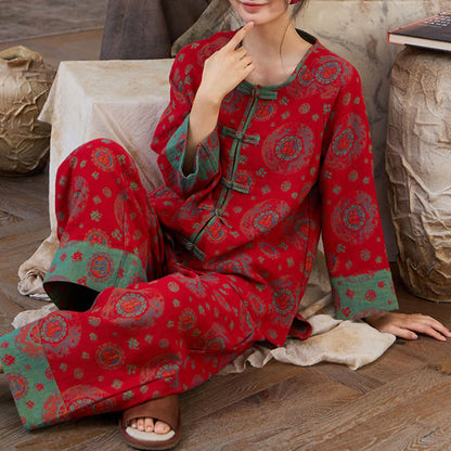 Ensemble de vêtements d'intérieur en coton avec un motif Fu circulaire oriental - image 7
