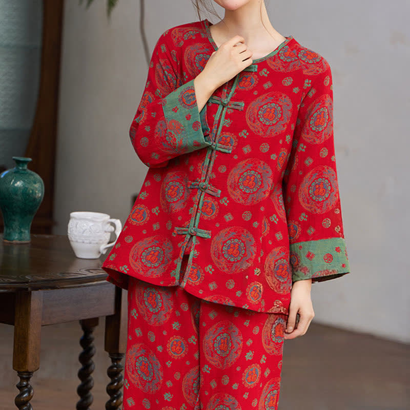 Ensemble de vêtements d'intérieur en coton avec un motif Fu circulaire oriental - image 1